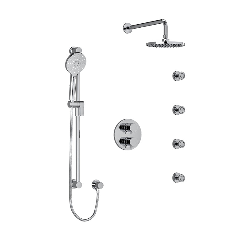 Riobel Riu Double Coaxial System with Hand Shower Rail, 4 Body Jets and Shower Head