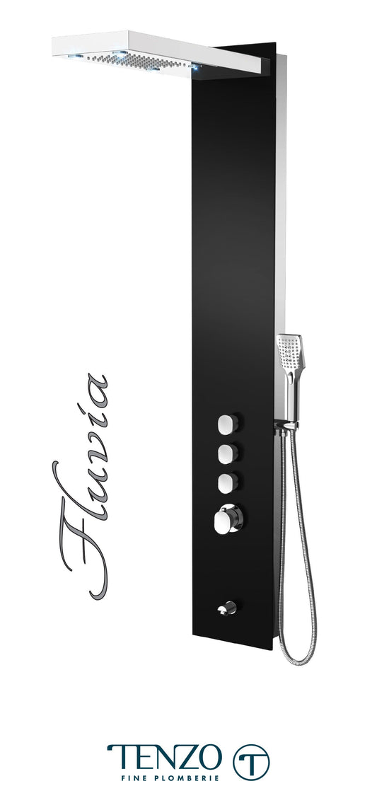 Tenzo TZG11- Shower Col. Tempered Glass Fluvia [Sh. Head Led Hand Shower Spout] Thermo./Vol. Ctrl Valve