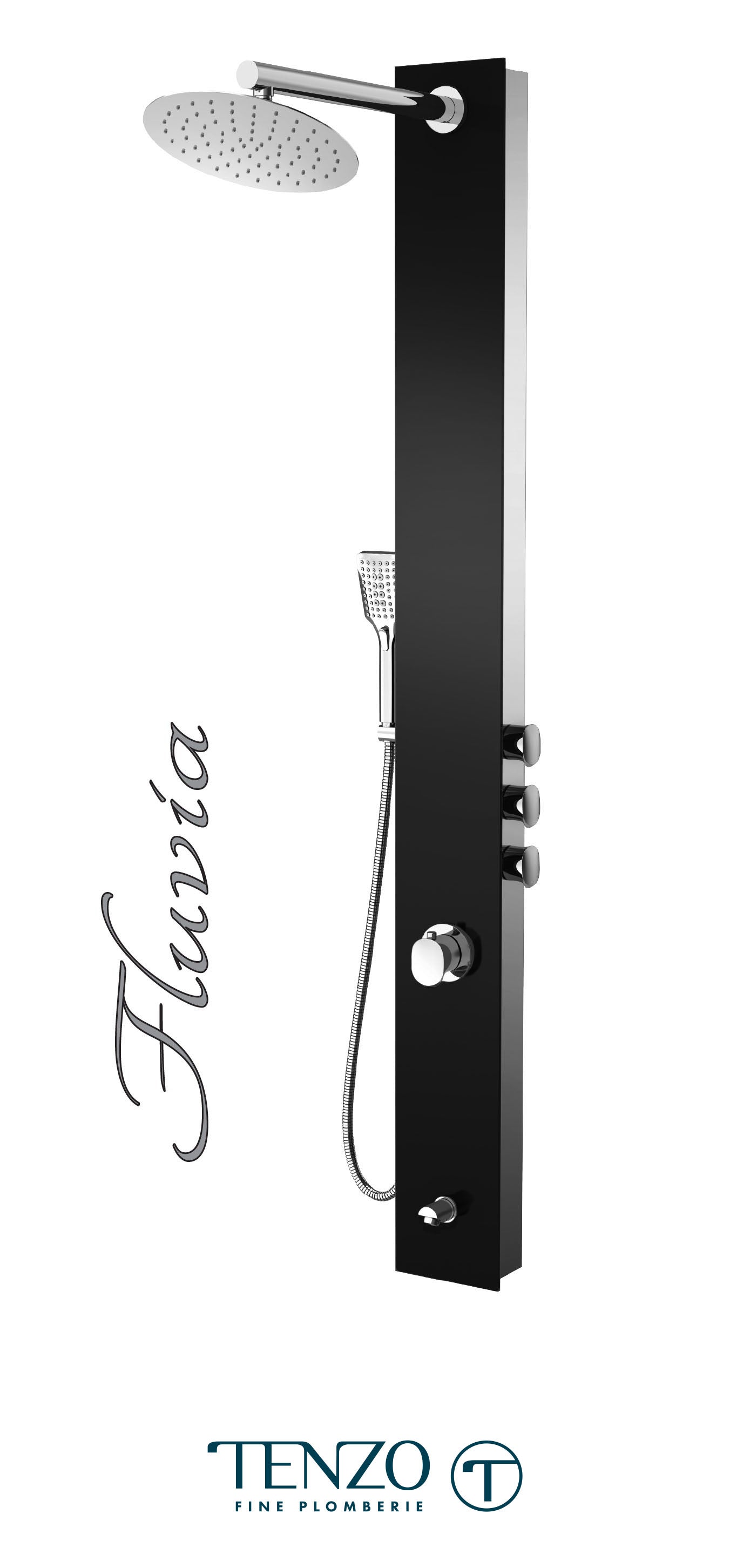Tenzo TZG12- Shower Col. Tempered Glass Fluvia [Sh. Head Hand Shower Spout] Thermo./Vol. Ctrl Valve