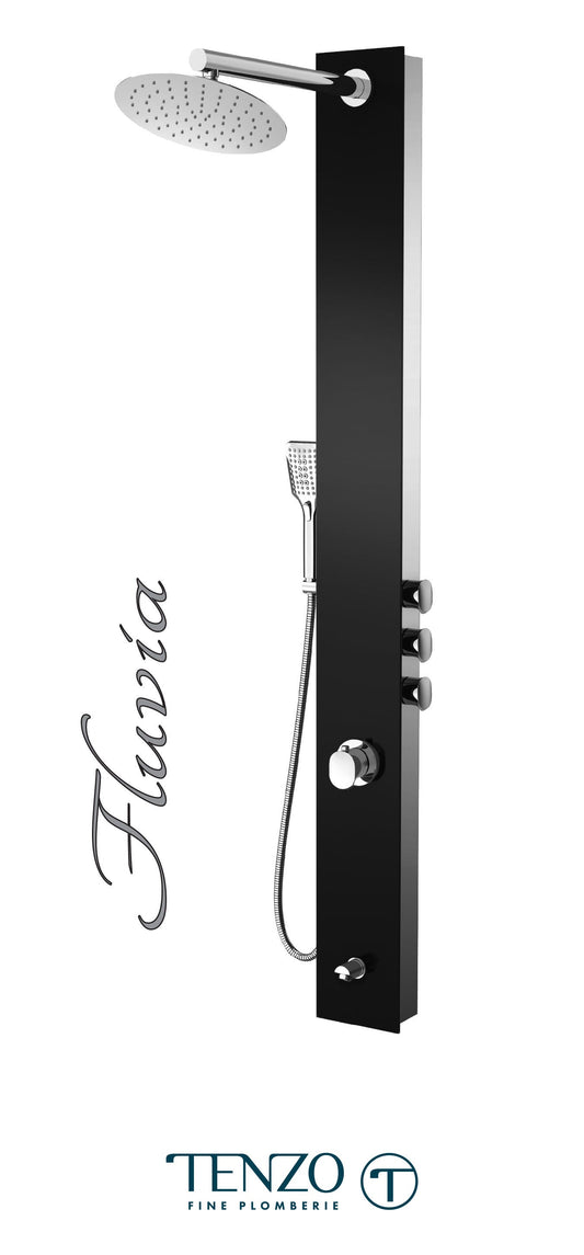 Tenzo TZG12- Shower Col. Tempered Glass Fluvia [Sh. Head Hand Shower Spout] Thermo./Vol. Ctrl Valve