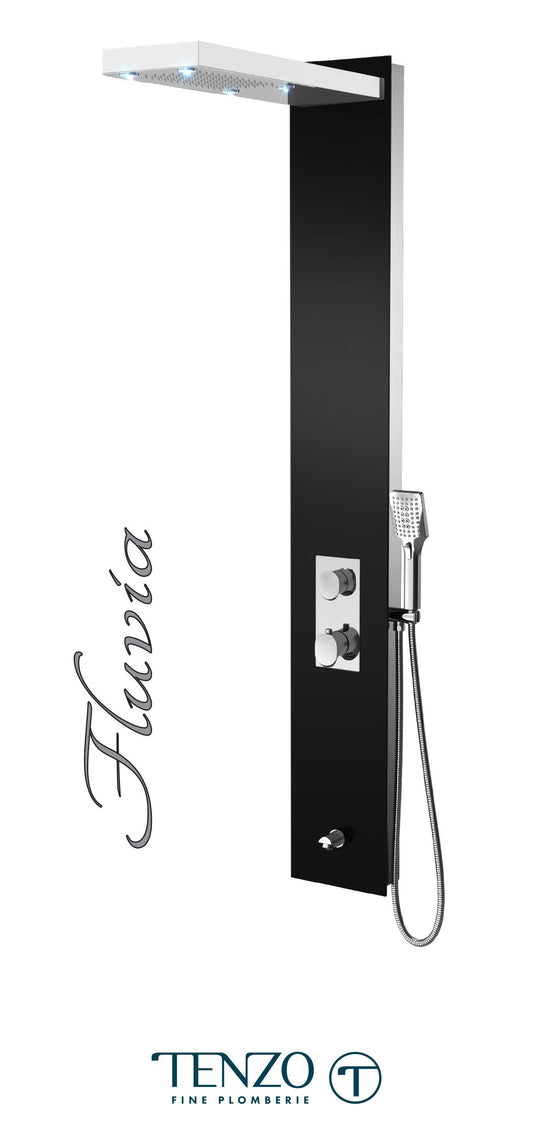 Tenzo TZG13- Shower Col. Tempered Glass Fluvia [Sh. Head Led Hand Shower Spout] Thermo./Div. Valve
