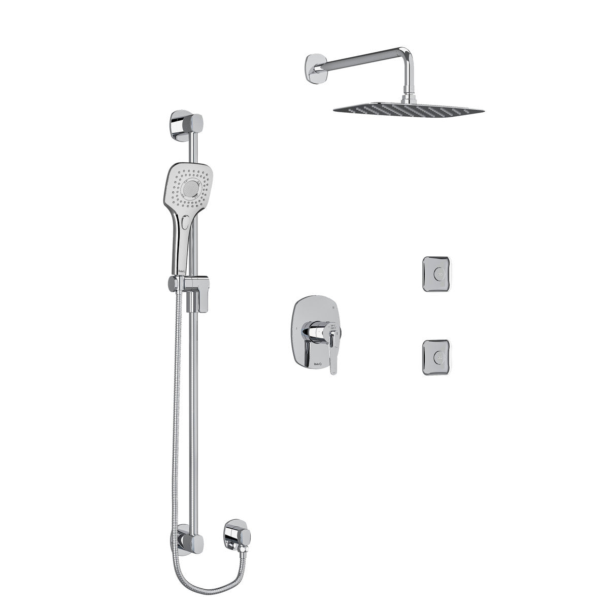 Riobel Venty 3-Way System, Hand Shower Rail, Elbow Supply, Shower Head and 2 Body Jets