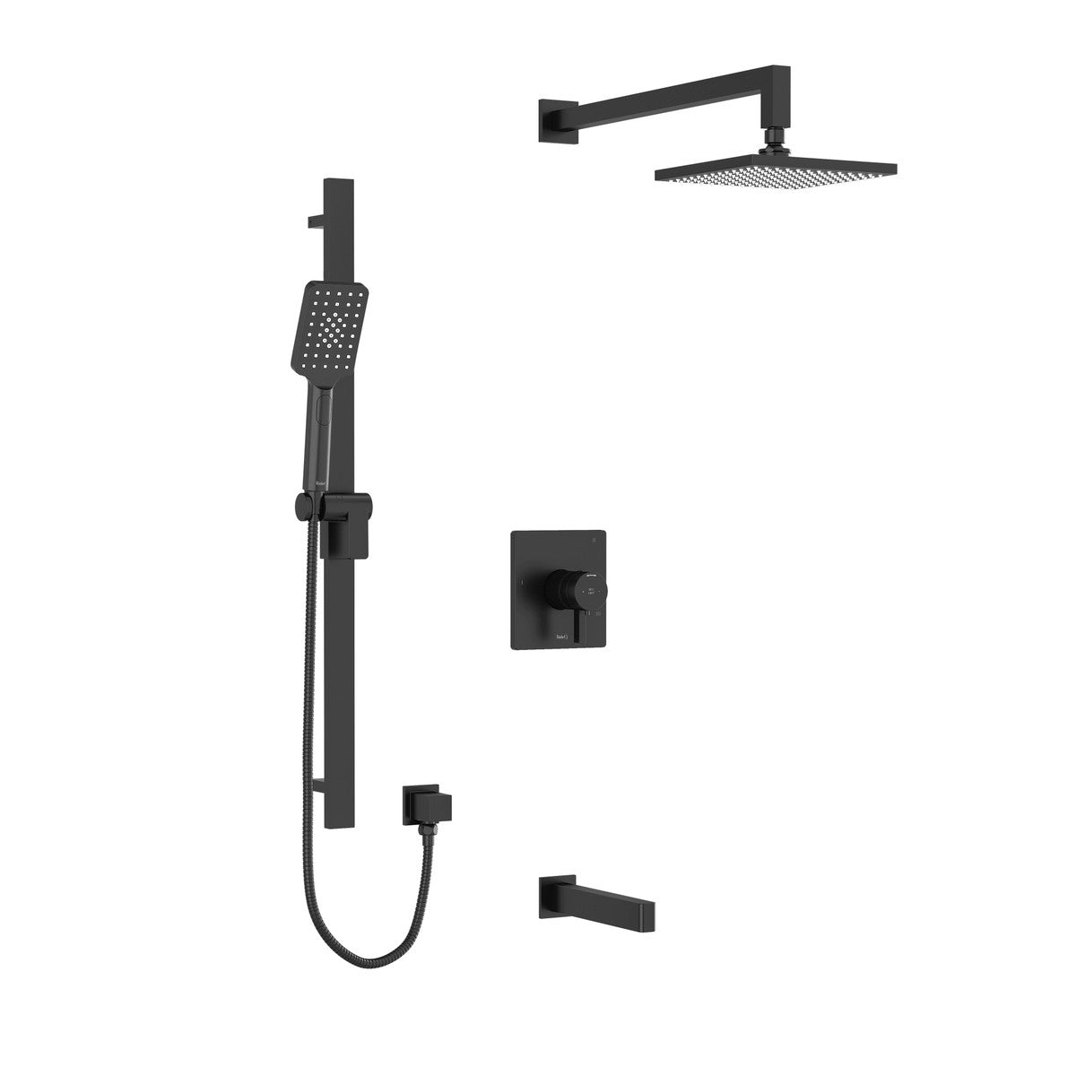 Riobel Paradox Square 3-Way Shower System: Hand Shower Rail, Shower Head and Tub Spout