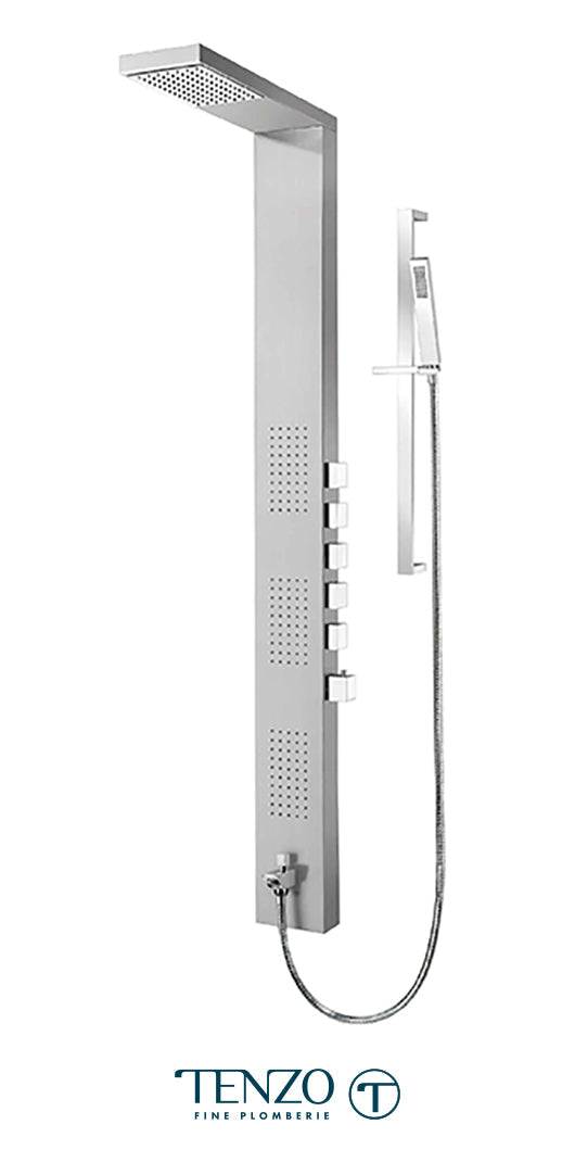 Tenzo TZST- Shower Col. Stain. Steel [Sh. Head 3 Jets Hand Shower] Thermo./Vol. Ctrl Valve Brushed